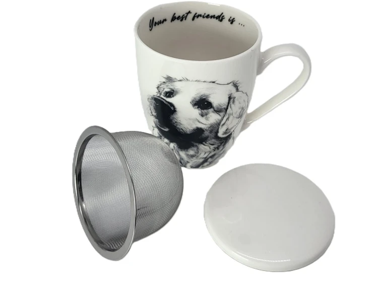 KUBEK PORCELANOWY Z ZAPARZACZEM - LABRADOR