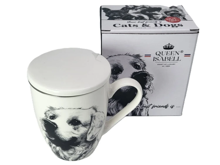 KUBEK PORCELANOWY Z ZAPARZACZEM - LABRADOR