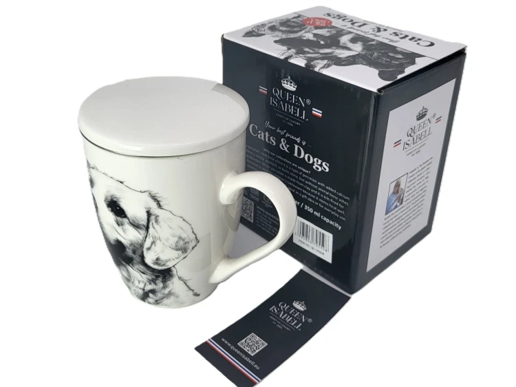 KUBEK PORCELANOWY Z ZAPARZACZEM - LABRADOR