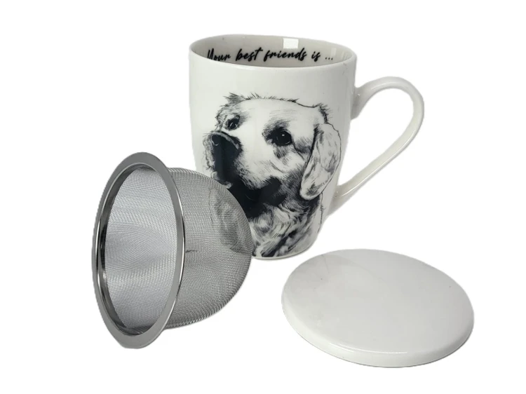 KUBEK PORCELANOWY Z ZAPARZACZEM - LABRADOR