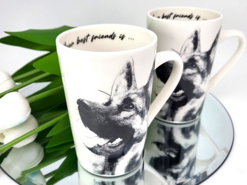 KUBEK PORCELANOWY OWCZAREK NIEMIECKI - KPL. 2 SZT