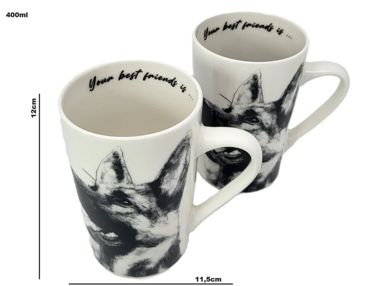 KUBEK PORCELANOWY OWCZAREK NIEMIECKI - KPL. 2 SZT