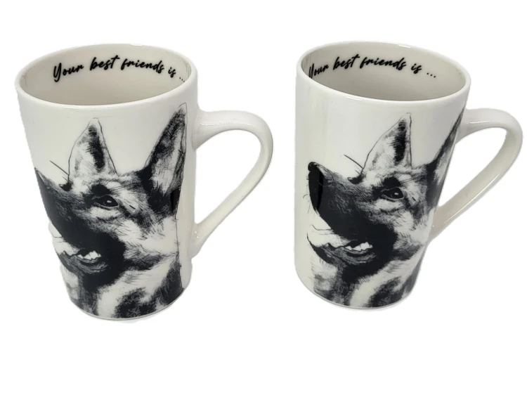 KUBEK PORCELANOWY OWCZAREK NIEMIECKI - KPL. 2 SZT