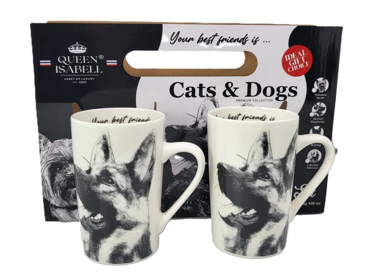 KUBEK PORCELANOWY OWCZAREK NIEMIECKI - KPL. 2 SZT