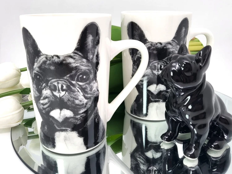 KUBEK PORCELANOWY BULDOG FRANCUSKI- KPL. 2 SZT