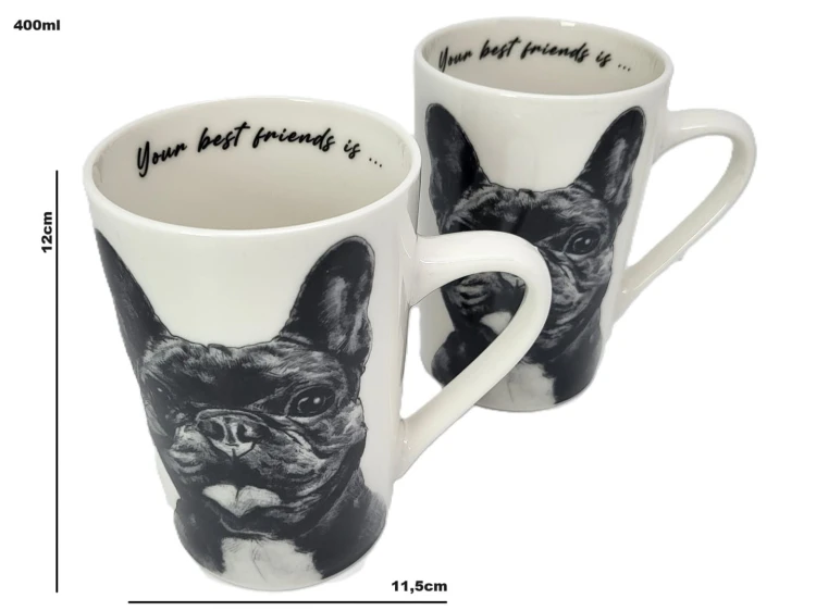 KUBEK PORCELANOWY BULDOG FRANCUSKI- KPL. 2 SZT