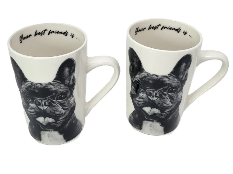 KUBEK PORCELANOWY BULDOG FRANCUSKI- KPL. 2 SZT