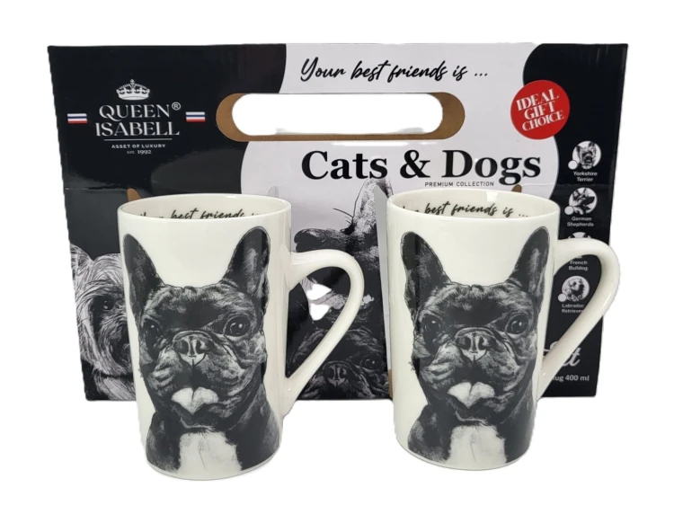KUBEK PORCELANOWY BULDOG FRANCUSKI- KPL. 2 SZT