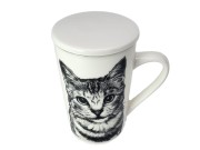 KUBEK PORCELANOWY KOT AMERYKAŃSKI Z PRZYKRYWKĄ I ZAPARZACZEM