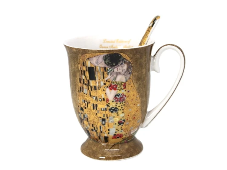 KUBEK Z ŁYŻECZKĄ KLIMT POCAŁUNEK ZŁOTY 280ML