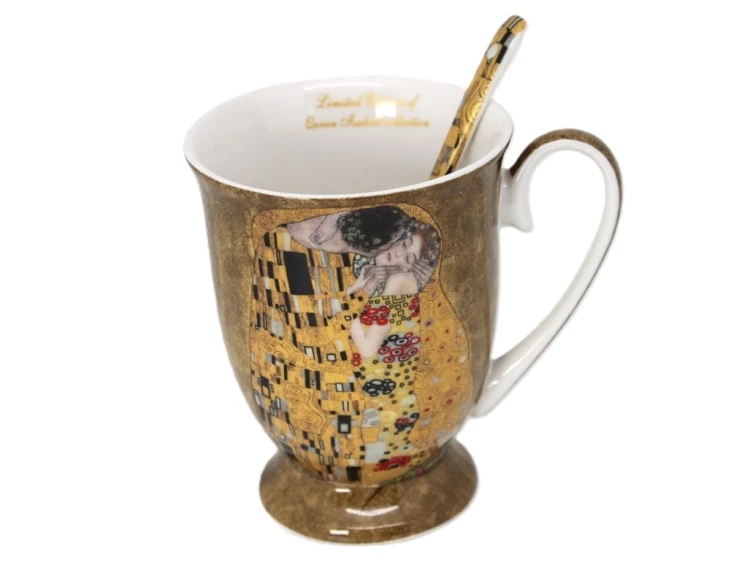 KUBEK Z ŁYŻECZKĄ KLIMT POCAŁUNEK ZŁOTY 280ML
