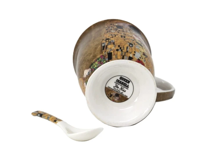 KUBEK Z ŁYŻECZKĄ KLIMT POCAŁUNEK ZŁOTY 280ML