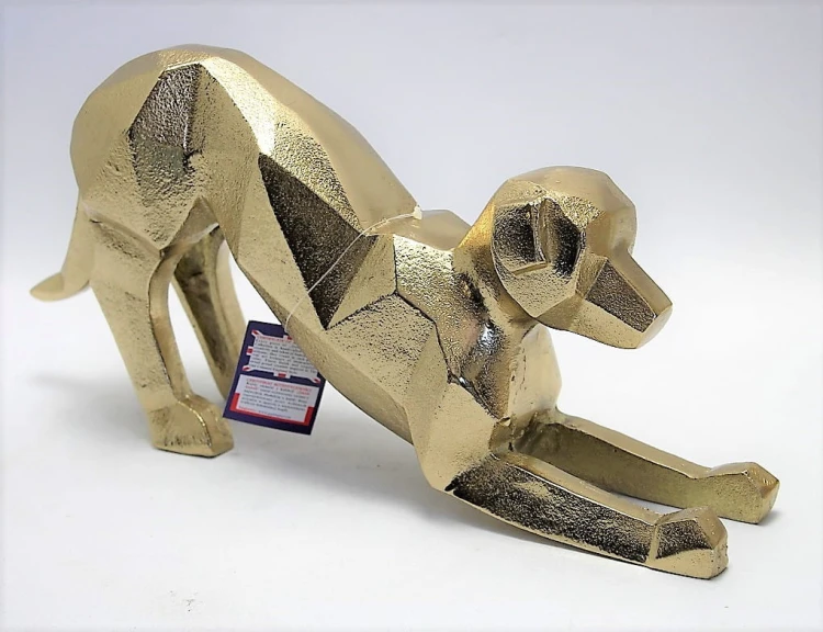 FIGURKA PIES ZŁOTY GEOMETRYCZNY METAL 14,5X30CM
