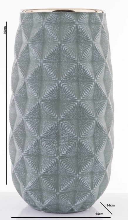 WAZON TŁOCZONY ZIELONY ZE ZŁOTYM WYKOŃCZENIEM 30CM