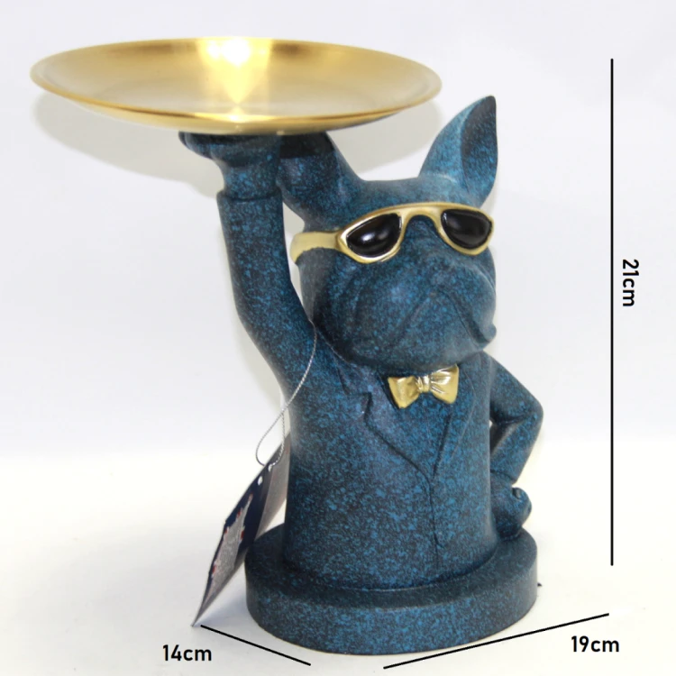 FIGURKA PIES NIEBIESKI Z TACĄ KELNER BULDOG 21CM