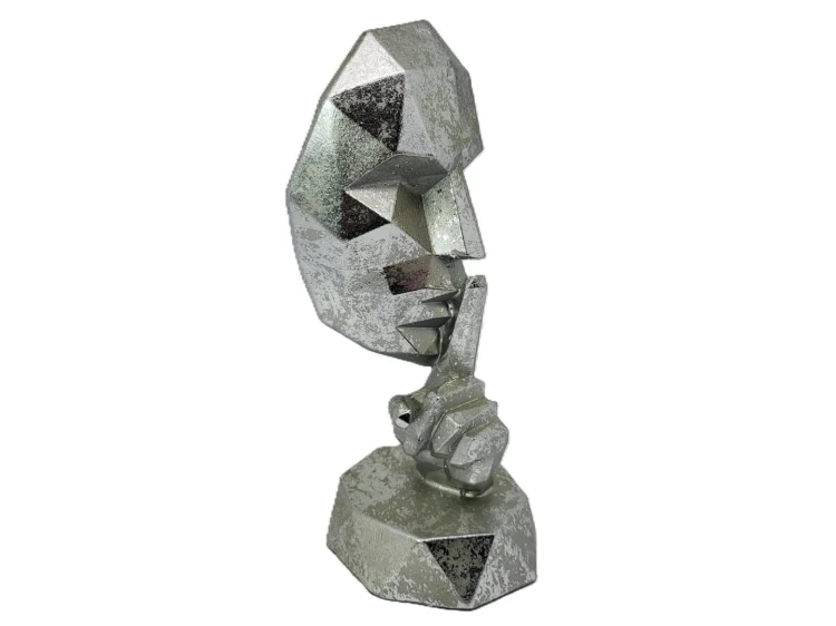 FIGURKA MASKA 20X8X9 SREBRNA GEOMETRYCZNA