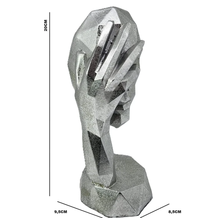 FIGURKA MASKA 20X8X9 SREBRNA GEOMETRYCZNA