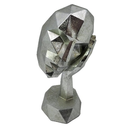 FIGURKA MASKA 19X9X9 SREBRNA GEOMETRYCZNA