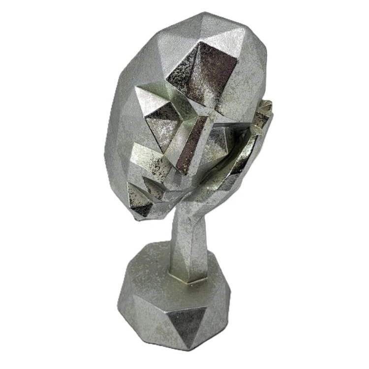 FIGURKA MASKA 19X9X9 SREBRNA GEOMETRYCZNA