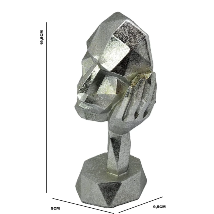 FIGURKA MASKA 19X9X9 SREBRNA GEOMETRYCZNA
