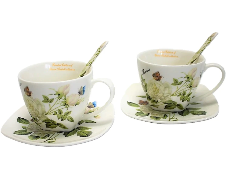 KOMPLET FILIŻANEK Z ŁYŻECZKAMI RÓŻE 250ML