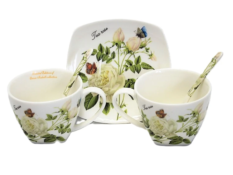 KOMPLET FILIŻANEK Z ŁYŻECZKAMI RÓŻE 250ML