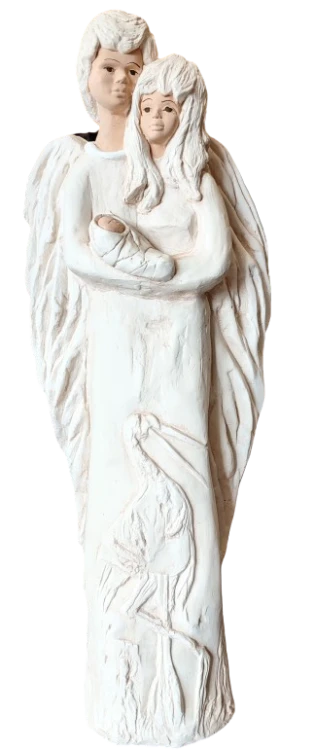 ANIOŁ RODZINA Z DZIECKIEM STOJĄCY GIPSOWY 44CM