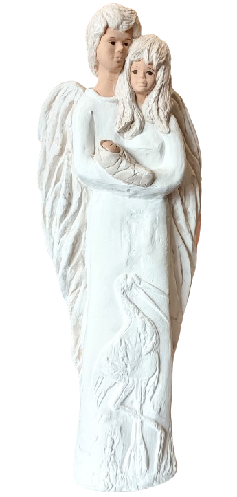 ANIOŁ RODZINA Z DZIECKIEM STOJĄCY GIPSOWY 44CM
