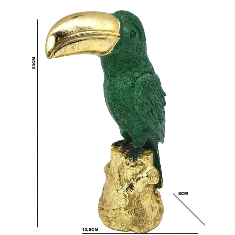 FIGURKA TUKAN ZIELONO ZŁOTA 23CM