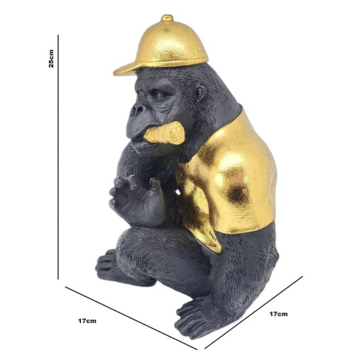 FIGURKA GORYL Z CYGAREM CZARNO ZŁOTY 25X17CM