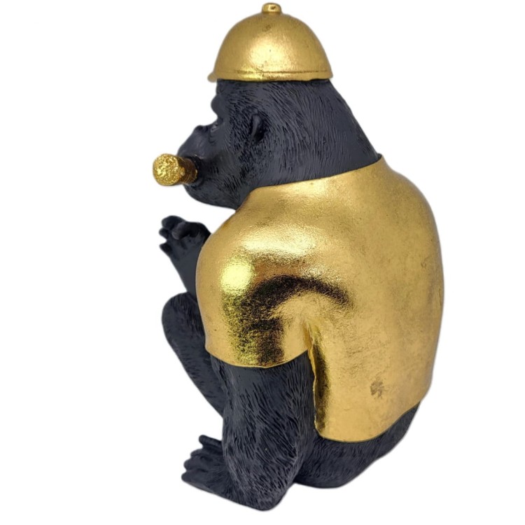 FIGURKA GORYL Z CYGAREM CZARNO ZŁOTY 25X17CM