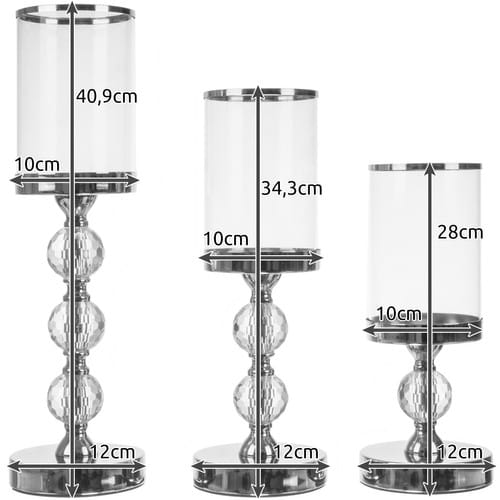 KOMPLET 3 ŚWIECZNIKÓW GLAMOUR 28CM, 34CM, 40CM