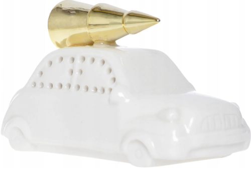 FIGURKA AUTO PORCELANOWE Z CHOINKĄ NA DACHU PODŚWIETLANE DUŻE 16*8*11,2CM
