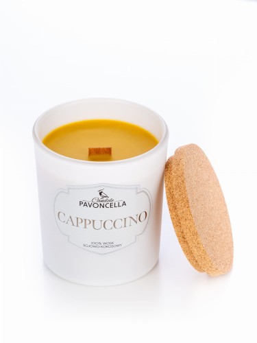 NATURALNA ŚWIECA SOJOWO-KOKOSOWA O ZAPACHU CAPPUCCINO 135G BIAŁA