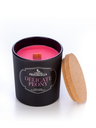 NATURALNA ŚWIECA SOJOWO-KOKOSOWA O ZAPACHU DELICATE PEONY 135G CZARNA