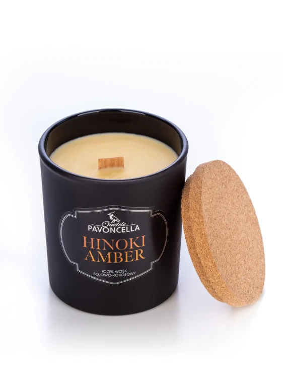 NATURALNA ŚWIECA SOJOWO-KOKOSOWA O ZAPACHU HINOKI AMBER 135G CZARNA