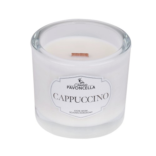 NATURALNA ŚWIECA SOJOWO-KOKOSOWA O ZAPACHU CAPPUCCINO 170G BIAŁA