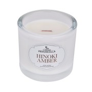 NATURALNA ŚWIECA SOJOWO-KOKOSOWA O ZAPACHU HINOKI AMBER 170G BIAŁA