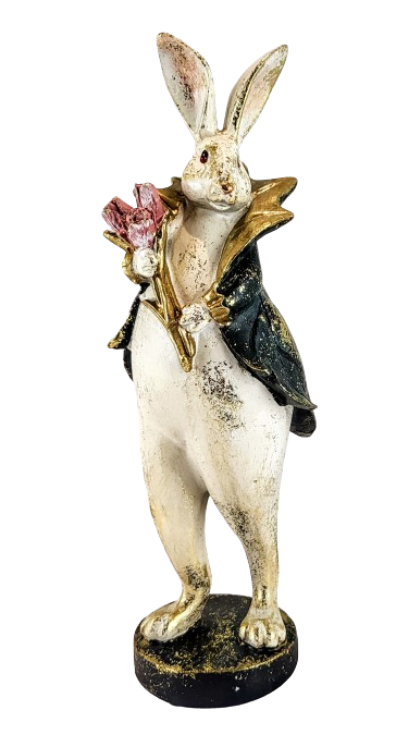 FIGURKA KRÓLIK ZAJĄC Z BUKIETEM PIERROT