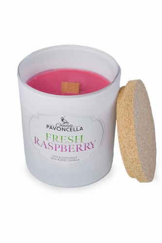 NATURALNA ŚWIECA SOJOWO-KOKOSOWA O ZAPACHU FRESH RASPBERRY 135G BIAŁA