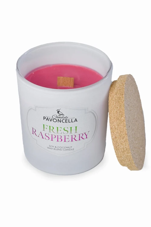 NATURALNA ŚWIECA SOJOWO-KOKOSOWA O ZAPACHU FRESH RASPBERRY 135G BIAŁA