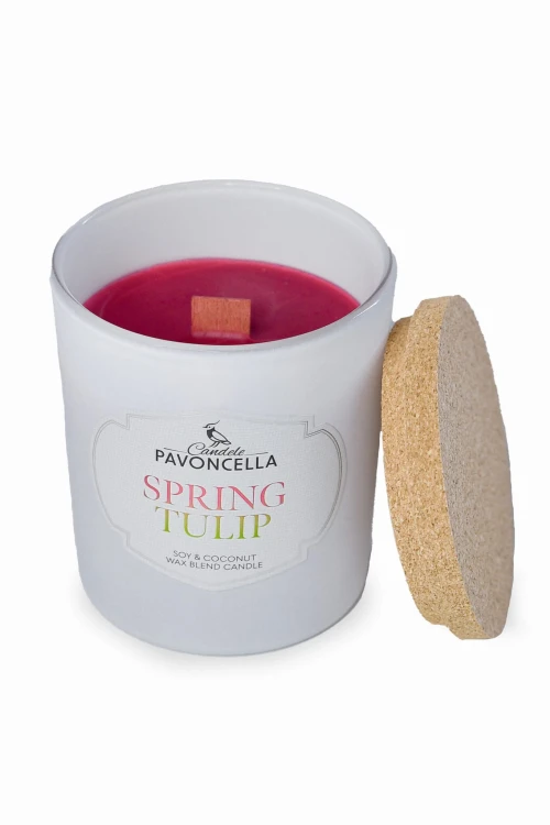 NATURALNA ŚWIECA SOJOWO-KOKOSOWA O ZAPACHU SPRING TULIP 135G BIAŁA