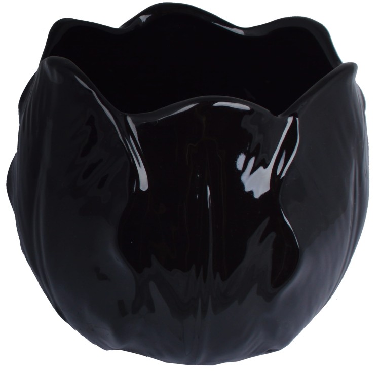 DONICZKA CERAMICZNA KWIAT CZARNA DUŻA 15X15X14CM