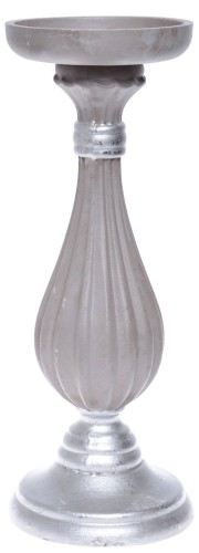 ŚWIECZNIK DREWNIANY SZARO SREBRNY 28CM