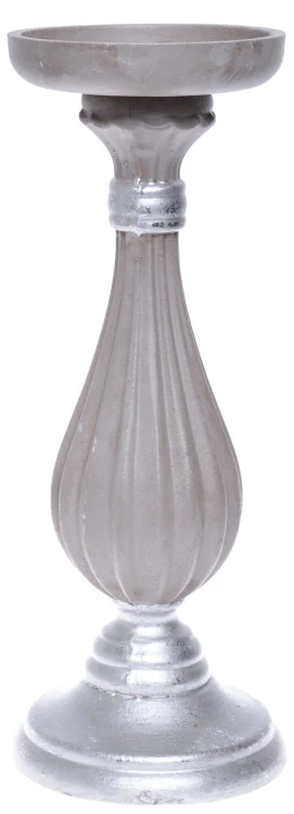 ŚWIECZNIK DREWNIANY SZARO SREBRNY 28CM