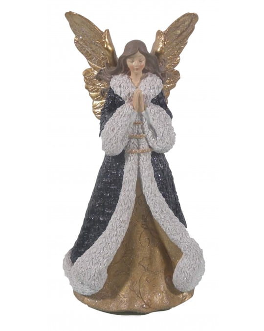 ANIOŁ STOJĄCY CZARNO-BIAŁY 14,5X11,5X27CM