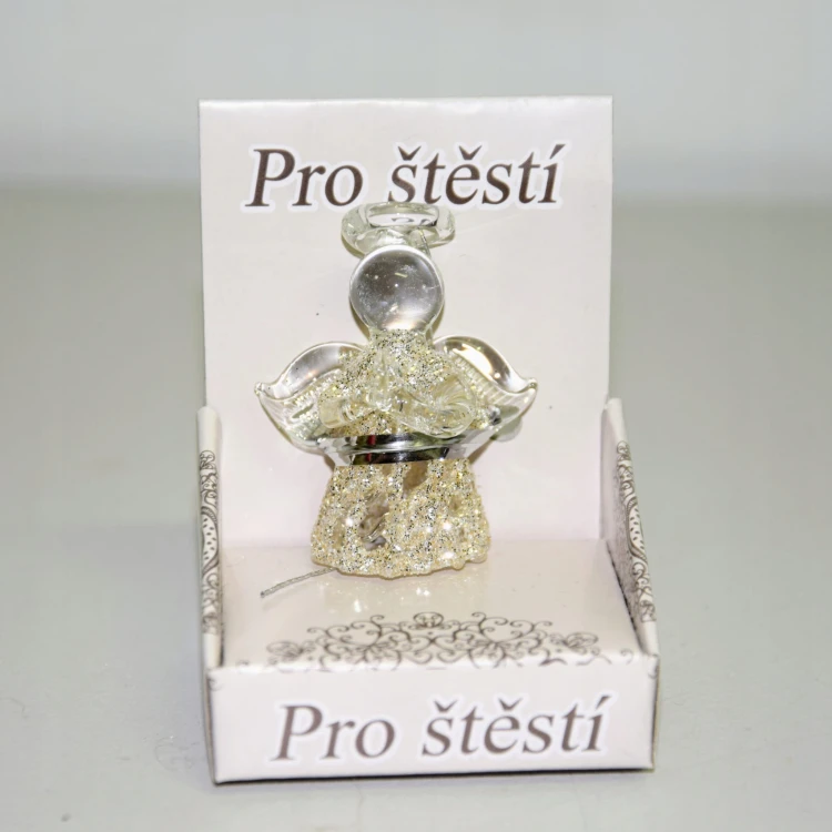 SZKLANY ANIOŁ Z GWIAZDĄ W SKRZYNCE