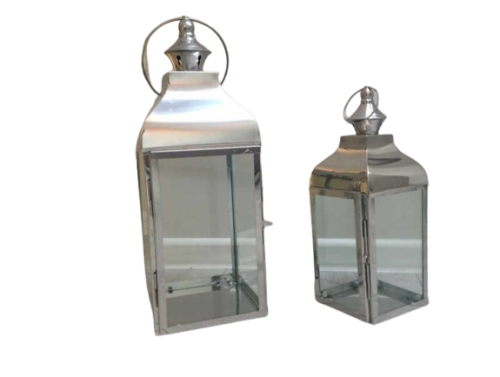 LAMPION METALOWY SREBRNY 66x23x22,5 CM
