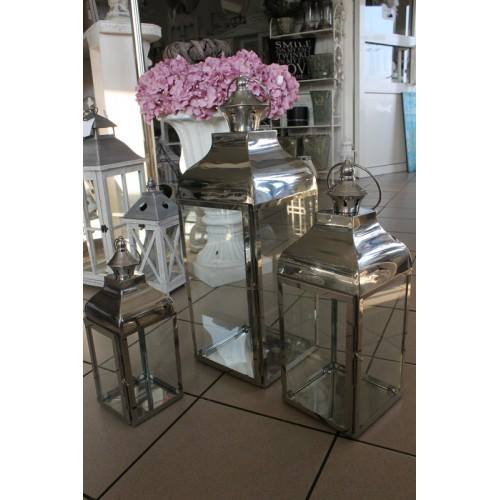 LAMPION METALOWY SREBRNY 66x23x22,5 CM