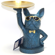 FIGURKA PIES NIEBIESKI Z TACĄ KELNER BULDOG 21CM